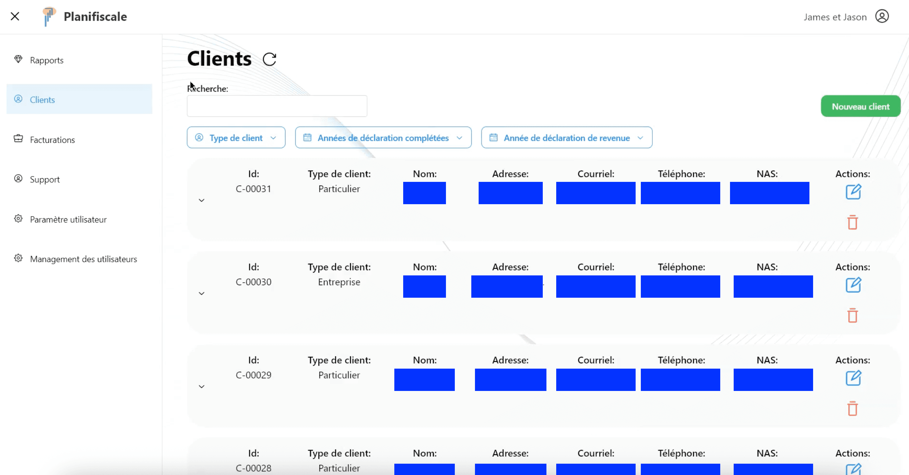 Planifiscale - Tax income management project preview